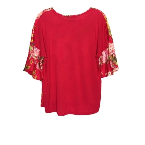 Mango Seasonal Style Soft Comfy Floral Red Relaxed Chic Top Raglan Sleeve Blouse - Picture 2 of 5